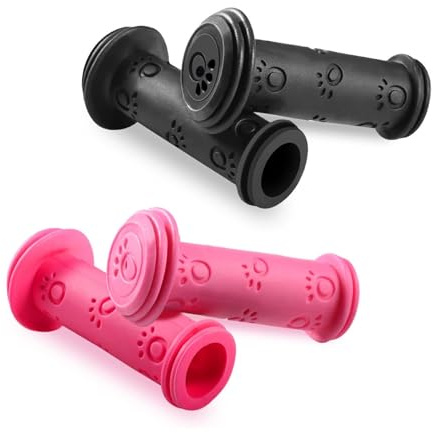 Hinapan Lot de 2 paires de poignées de vélo pour enfants - Antidérapantes - En caoutchouc souple - Accessoires de vélo pour enfant (noir et rose)