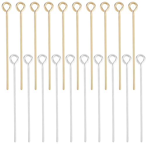 Beebeecraft 1 Box 300 Stück Ösenstifte 18K Gold & 925 Sterling Silber Plattiert Offener Flacher Kopf Biegsame Ösenstifte 25mm Für Die Schmuckherstellung Perlenohrringarmband Halskette DIY