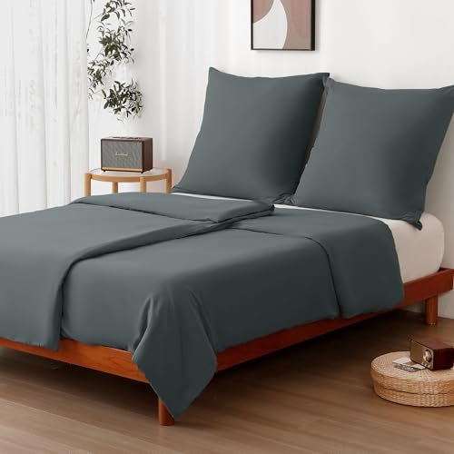 TOCOMOA Bettwäsche 135x200 4teilig Dunkelgrau, Mikrofaser Bettwäsche-Sets ÖKO-TEX Zertifiziert, 2 Bettbezug und 2 Kissenbezug 80x80cm mit Reißverschluss, Weich und Bügelfrei für Angenehmen Schlaf