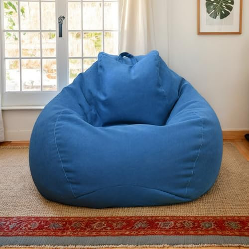RICPYOIU Sitzsackbezug Großer Sitzsack Für Erwachsene Ohne Füllung Birnenförmig Weich Polyester Möbelbezug Für Wohn- Und Schlafzimmer Geeignet,Dark Blue,90 * 110cm