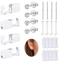 WillTen 24Pcs Ear Piercing Kit Ear Piercing Gun Kit, Disposable Ear Piercing Kit with 4Pcs Self Piercing Gun and Built-in Surgical Steel Silver Ear Stud, Piercing Kit Self Ear Piercing Gun Kit