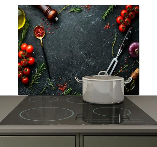 KitchenYeah© Spritzschutz Herd Küchenrückwand Vinyl Küchen Zubehör | 80x52 cm - Küchenwand, Herdabdeckplatten für Ceranfeld Stilleben - Kräuter - Italienisch - Gewürze
