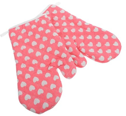 Alipis 2pcs Thickened Insulated Cotton Oven Mitts Heat-resistant Baking Gloves for Kitchen Barbecue and Microwave Use Machine Washable Ergonomic Design Adult Heart Pattern