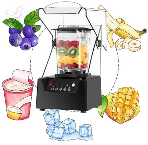 DUXMM Mélangeur à Smoothies de 2 litres avec Couvercle insonorisé Machine à Cuisiner avec des Murs cassés,Broyeur à Glace à Lame de 17 000 TR/Min,pour Piler La Glace