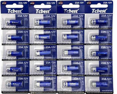Dunamis Lot de 20 piles alcalines 23 A A23 12 V AKA MN21 LRV08 pour une utilisation dans les télécommandes, sonnettes sans fil, systèmes de sécurité, etc