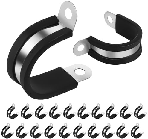 JDHGSHL 20 Pcs 1/2 Inch 304 Stainless Steel Cable Clamp, Rubber Cushioned Insulated Clamp, Conduits Pipe Strap Clamps for Pipe Fixing on Various Surfaces