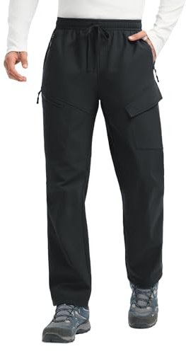 baleaf Mens Fleece Lined Trousers Ski Snow Pants Thermal Softshell Trouser Water Resistant Cargo Golf Hiking Walking with Zipper Pockets Black M