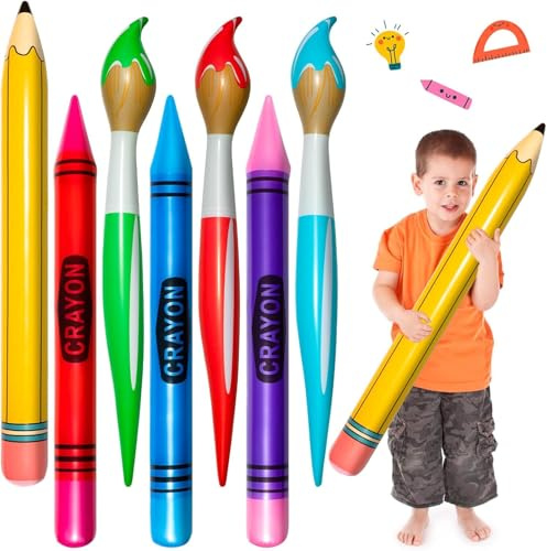 9 globos inflables gigantes, lápices de pintura grandes, globos de decoración inflables para aula, escuela, fiesta, cumpleaños, decoración de graduación
