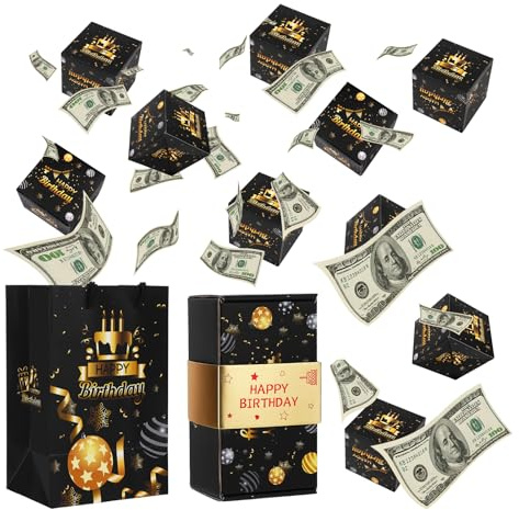 Scatola a sorpresa per compleanno, in oro nero, regalo di denaro, per amici, colleghi e familiari, scatola esplosiva, set fai da te, scatola regalo Surprise apribile (nero/oro)