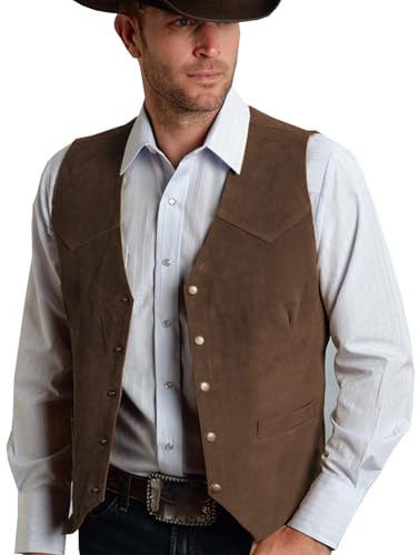 Men's V-Neck Waistcoat Groom's Wedding Vest Traditional Oktoberfest Vest Jacket Beer Festival Halloween Fancy Dress Vintage Men's Suede Western Cowboy Casual Jacket in British Style Coffee