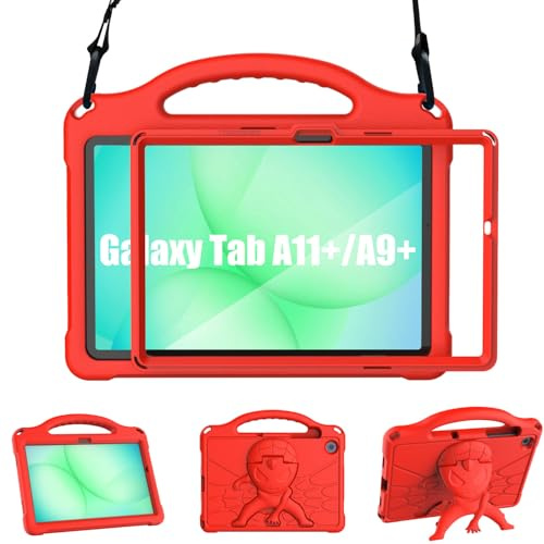 Sonlaryin Kids Case for Samsung Galaxy Tab A11+/A9+ 11in 2025/2023 - Red | Lightweight Shockproof, EVA, with Built-in Screen Protector Shoudle Strap Handle Stand for Galaxy A11+/A9+ Plus Tablet 11''