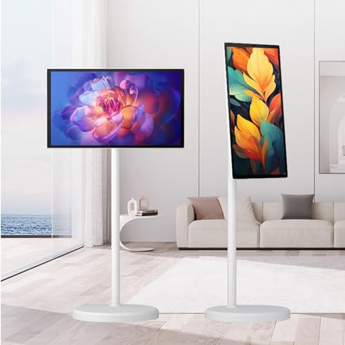 XDLYWUZIQ Smart TV Portátil Fhd De 24 Pulgadas, Monitor Portátil con Pantalla Táctil Giratoria De 1080p, TV con Ruedas, Cámara Y Batería Integrada De 15000 Mah 6+64G-24inch