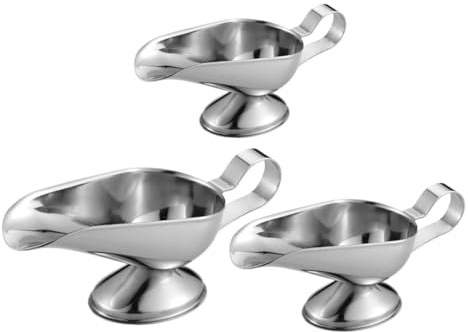 Toyvian 3pcs Stainless Steel Gravy Boats Sauce Dish for Kitchen Dining Lightweight Portable Fruit Bowl Alternative