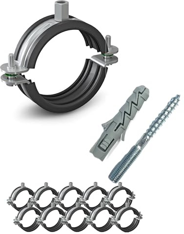 10 Stück Rohrschellen 1/2” 21-25mm | Rohrschellen Set | Schraubrohrschelle | mit Dübel | Stockschraube | Stahl verzinkt mit Gummidichtung | Rohrhalterung | Rohrhalter