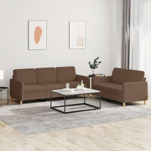 Mandloder 2-TLG. Sofagarnitur, Braun Stoff, Langlebiges Wohnzimmer Sofa Set, Modernes Design, Inkl. 5 Sitzpolster, Robuster Holzrahmen, Für Entspannung