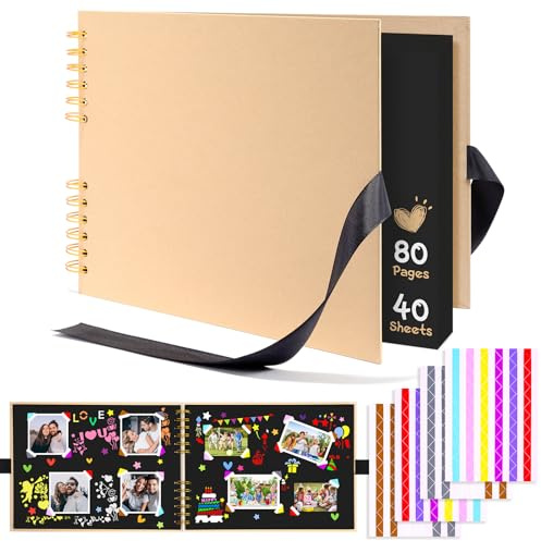 Album Fotos para Pegar y Escribir Scrapbook Cuaderno Hojas 290 * 215 mm Album de Fotos DIY Scrapbooking Album Con Esquinas Adhesivas,para Cumpleaños Aniversario de Boda (Caqui, 1 pieza-A4)