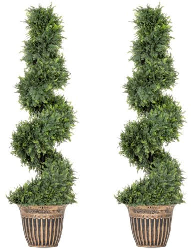 HOMCOM Artificial Topiary Spiral Cypress Trees in Pot Set of 2 120cm Green | Decorative Fake Plants, Home Indoor Outdoor Decor