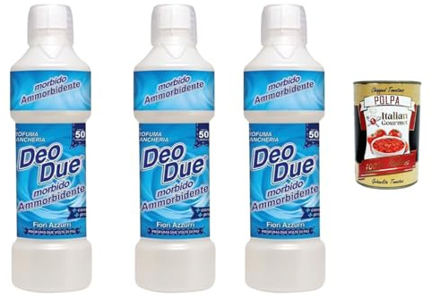 Italian Gourmet Deo Due Ammorbidente Fiori Azzurri Weichspüler 3 x 1L | Konzentrat mit langanhaltendem Duft, morbido sui tessuti, für bis zu 150, Gesamtnettogewicht 3 L + Kostenlos Polpa 400g