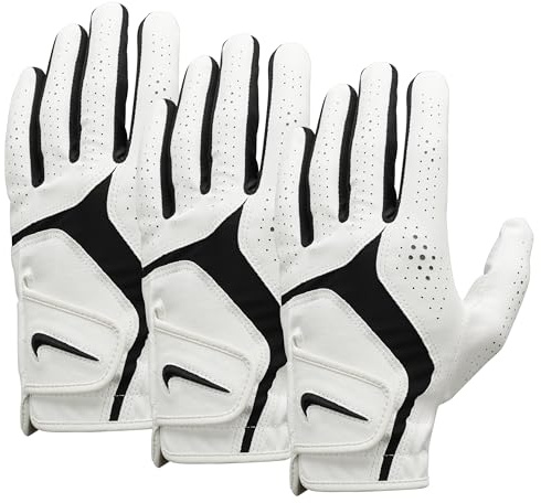 Nike Dura Feel X Golfhandschuhe 3er Pack Herren – Golf Glove Set Left Hand – Strapazierfähige Golfhandschuhe mit starkem Grip, Pearl White/Pearl White/Black, L