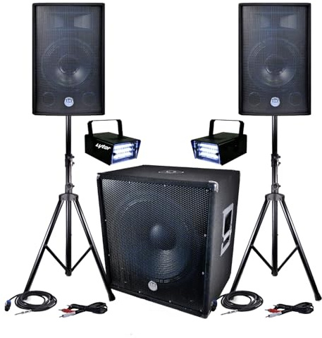 DJ-Sound-Set PA BMS-1812 2400 W SUB 46 cm – 2 HP 30 cm + Kabel + 2 Mini LED-Strobe LytOr