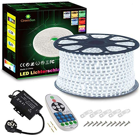 GreenSun LED Streifen, 30M LED Strip Kaltweiß, LED Lichtband, 220V LED Lighting Lichterschlauch Wasserdicht IP65 Lichterkette für Weihnachten Party, Haus, Garten Deko