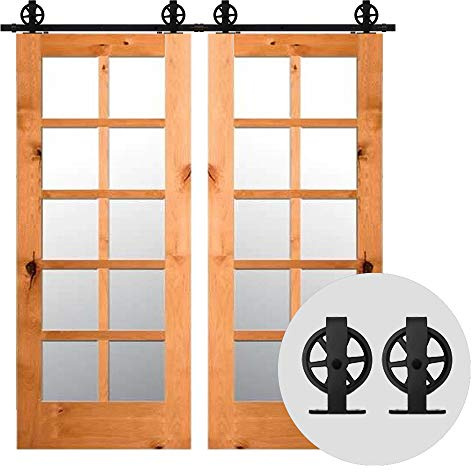 10.5FT/320cm Schiebetürsystem Schiebetürbeschlag Laufschiene, Schiebetür Doppeltür Holztür Beschlag, Schwarz