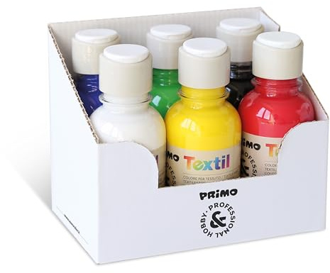 PRIMO Hobby & Professional - Colori Acrilici per Dipingere 6 Colori per Artisti +14 Anni 125ml Colori per Tessuti Permanenti Coprenti Vernice Acrilica Cartoleria Lavoretti Creativi Pittura per Tessuti