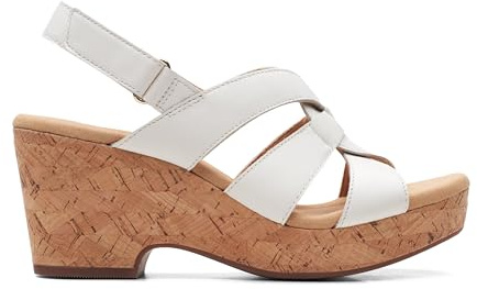 Clarks Giselle Beach Wedge Sandal, White Leather, 8 Wide