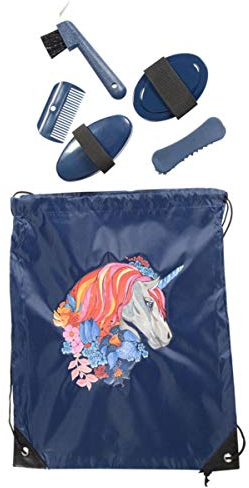 PFIFF 102790 Putzset, Putzbeutel Putztasche befüllt, Pferdeputzset Pferdepflege, Dunkelblau