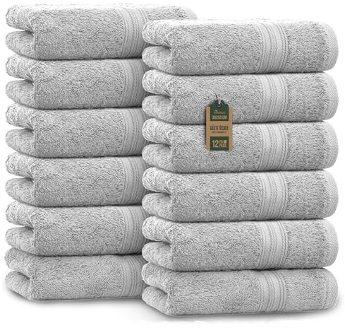 NatureMark Serviettes d'invité – Lot de 12 (30x50 cm), 100% Coton, Certification Oeko-Tex, Douces, absorbantes et faciles d'entretien – pour Salle de Bain, invités et Spa – Couleur Argenté