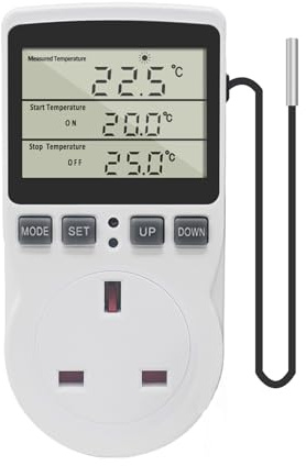 KETOTEK Digital Thermostat Plug Socket with 3m Probe, Heating & Cooling | Thermostatic Plug, Temperature Controller 230V for Incubator Greenhouse Freezer Refrigerator Fermentation