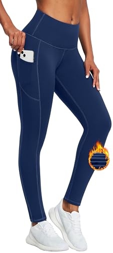 IUGA Fleece Lined Leggings for Women High Waisted Thermal Leggings with Pockets Yoga Pants for Workout Dark Blue