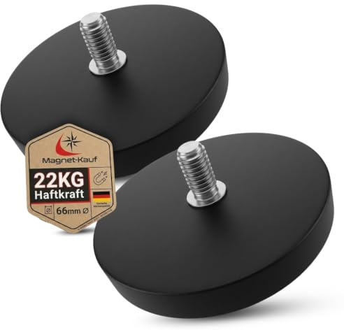 2x Neodym Magnete Gummiert Ø 66mm Mit M8 Außengewinde 22 KG Zugkraft Flachgreifer Magnet Scheibe Topfmagnet Gummi Runde Magnete mit Gewinde für Schrauben Öse oder Haken