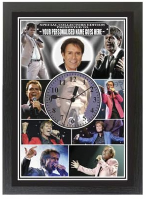 Personalised Cliff Richard Icon Gift Wall Clock | Customisable | With a Name of Your Choice | Unique Collectors Fan Gift | Silent Non-Ticking | Wall Mountable Kitchen Bedroom Living Room