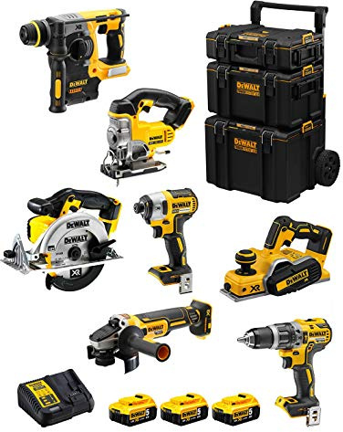DeWALT Kit DWK700 (DCD796 + DCH273 + DCG405 + DCF887 + DCS331 + DCS391 + DCP580 + 3 Baterías de 5,0 Ah + Cargador + Carro 3en1)