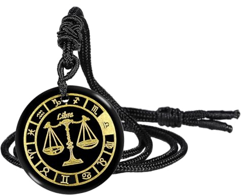 KYEYGWO Runde Sternbild Anhänger mit Einstellbare Nylon Seil, Unisex Obsidian Sternzeichen Halskette Stein Amulett Segen Schmuck für Horoskop Astrologie