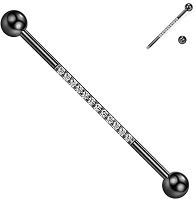 AROWRO Industrial Langhantel Chirurgenstahl 14G Industrielle Piercing-Ohrringe Schwarzer Knorpelohrring CZ Industrieller Piercing-Schmuck 1 1/2 Zoll 38mm Industrieller Ohrring 14g