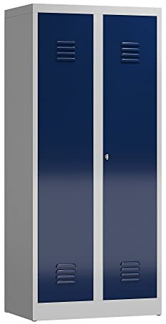 Lüllmann Spind Mehrzweckschrank Spindschrank 1800 x 800 x 500 mm (RAL 7035/5010 lichtgrau/enzianblau)