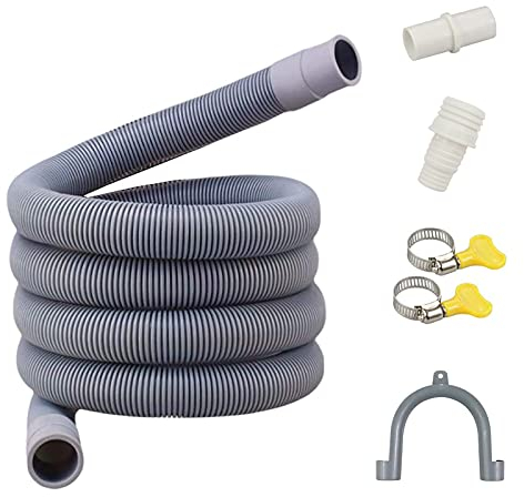 Quanerba 1.5m Manguera de Desagüe, Alargador Tubo de Desague Lavadora, Incluye Tipo U Soporte y Abrazadera de Manguera y 30mm Adaptador, Para Lavadora y Lavavajillas (1.5m(59))