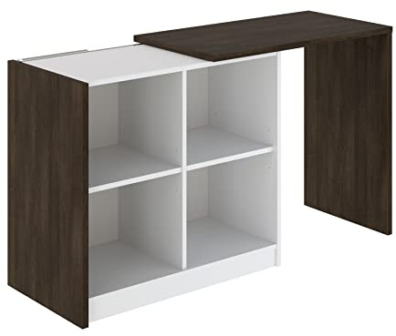 Amazon-Marke Movian Boss Schreibtisch, ausziehbar, mit Bücherregal, 83 x 44 x 76 cm, dunkle Eiche, Weiß