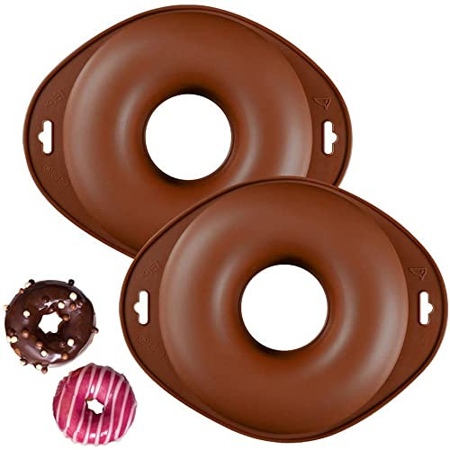 LATRAT 2 moldes de silicona grandes para donut antiadherentes, antiadherentes, resistentes al calor, ideales para tartas, galletas, panecillos, magdalenas, tartas
