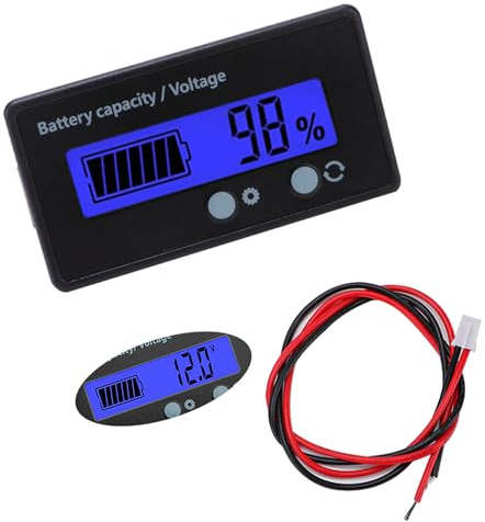 VooGenzek Batteriekapazitäts-Voltmeter-Monitor, Universelle Blei-Säure-Lithium Batterie-Status-Anzeige Tester Voltmeter Monitor, LCD-Display, DC 12V 24V 36V 48V Batteriemessgerät (Blau Licht)