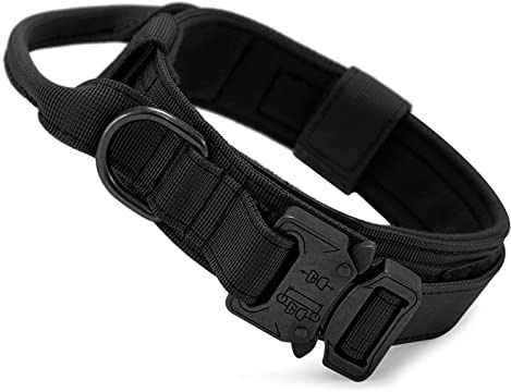 HALFSUMO Hundhalsband, taktiskt, justerbart med kontrollhandtag, av nylon, vadderat, metallspänne, hundhalsband för medelstora stora hundar jakt träning fritid utomhus svart L BL20