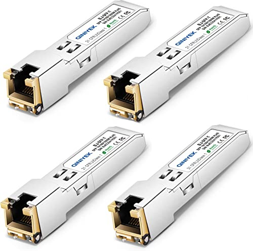 QINIYEK 1.25G SFP-T, 10/100/1000BASE-T RJ45 Kupfer für Cisco GLC-T/SFP-GE-T/GLC-TA, Mikrotik SRJ01, Netgear, Supermicro, Bis zu 100m (4er Pack)