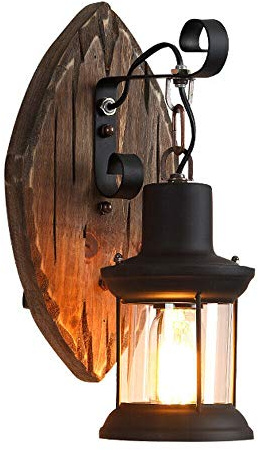 FUROMG Retro Vintage Wandleuchte Holz Wandlampe Industrielampe Außen Laterne Garten Beleuchtung Rustikal Licht E27