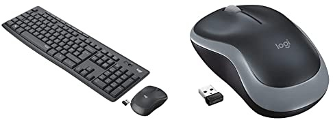 Logitech MK295 Wireless Mouse & Keyboard Combo - Black & M185 Wireless Mouse, 2.4GHz with USB Mini Receiver, 12-Month Battery Life, 1000 DPI Optical Tracking, Ambidextrous - Grey