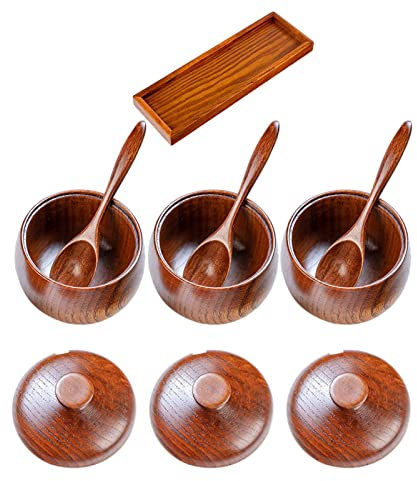 WEITING Recipientes de sal para encimera | Cuencos de madera de dátil agrio de sal y sal para cocinar | Condimento de madera Caja de sal de azúcar de madera maciza con tapa Salero de cocina casera