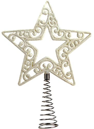 PMS 512012W Luxus Christbaumspitze | Stern | Weiß | 14 cm | 1 Stück Zubehör