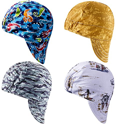 Hercicy 4 Pcs Welding Cap Flame Resistant Cotton Welding Hat for Men Women's Welders Caps Fit Most Helmet Sweat Absorption Mesh Hat for Welder Electrician Gas Station (Fresh)