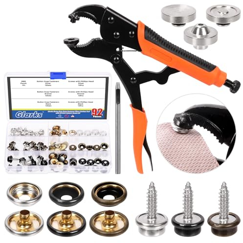 Glarks Heavy Duty Snap Fastener Zange Snap Setter Tool mit 90Pcs 30 Sets 15 x 15mm Edelstahl Marine Grade Boot Cover Snap Button Fastener Kit für die Reparatur von Bootsabdeckungen, Segeltuch und Tarp